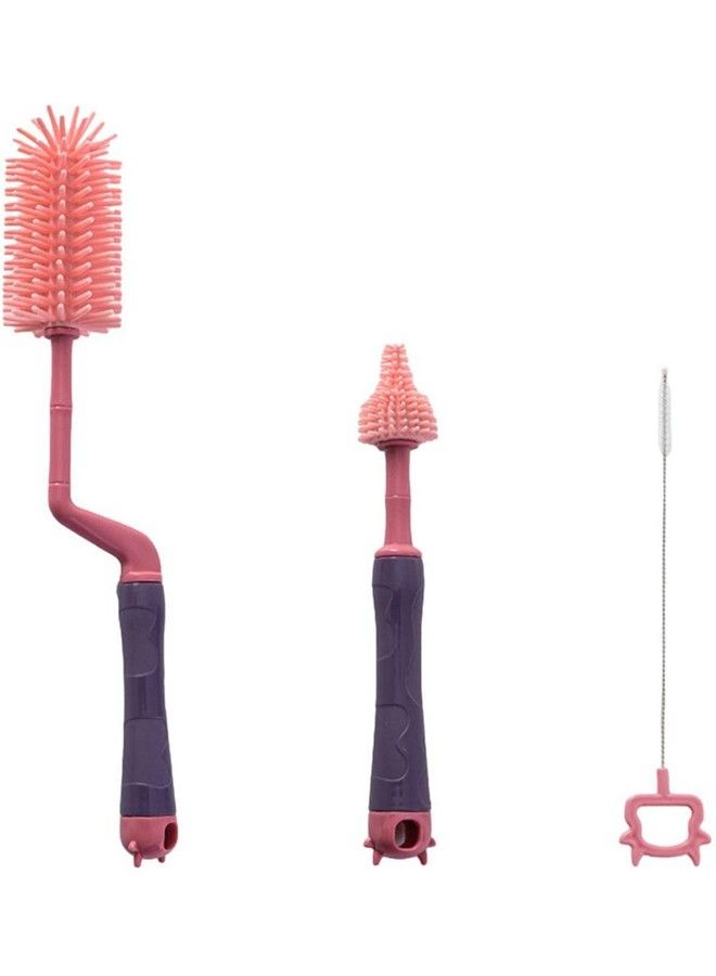 Syga 3 Pcs Silicone Baby Bottle Brush Set 360� Rotating Long Handle Water Bottle Cleaner Brush Teat & Straw Brush Cleaning Cup Brush For Baby Bottles Plastic Bottles Glass Bottles Straws Pink - Image 2