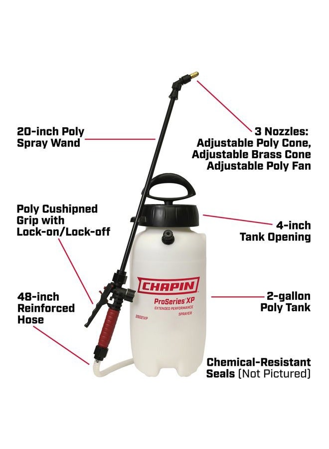 Chapin 26021XP Made in USA 2-Gallon Heavy-Duty Compression Sprayer for Professional Use, with 3 nozzles -one Brass, Pressure Relief Valve, Comfort Grip Handle, Translucent White - Image 2