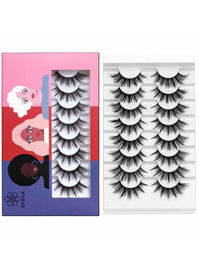 DYSILK Eyelashes Natural Look - 8 Pairs 5D Lashes 17mm - Mink Eyelashes Fluffy Lashes Pack Cat Eye Soft Reusable - Image 1