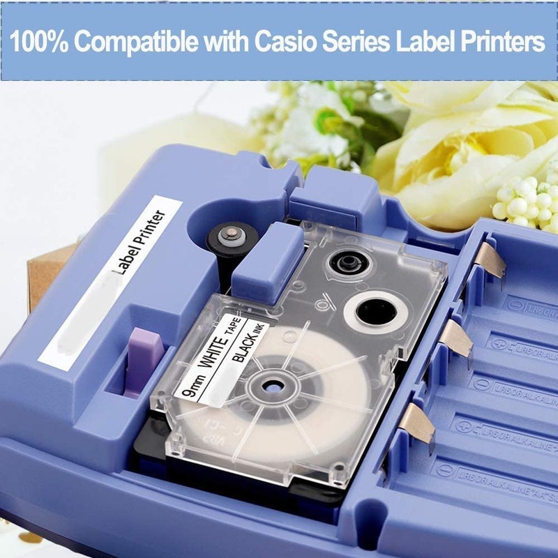 Livyu life شريط طباعة ملصقات 9 مم متوافق بديل لشريط ملصقات كاسيو KL-120، KL-60، KL-820، KL-7400، KL-G2، KL-HD1 صانع الملصقات EZ، (حبر أسود على شريط أبيض - 9 مم × 8 م - 1 قطعة)، 1 ملصق - Image 3