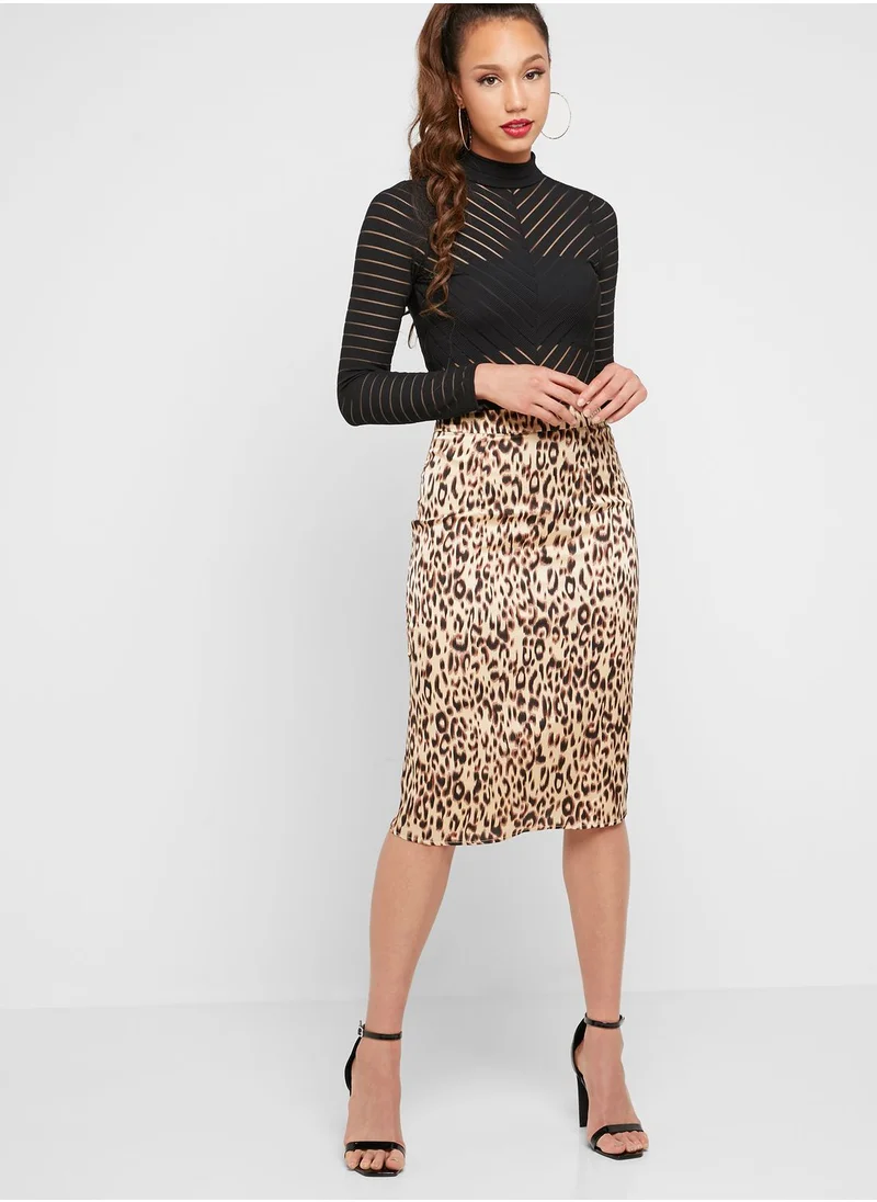 Missguided Animal Print Satin Midi Skirt