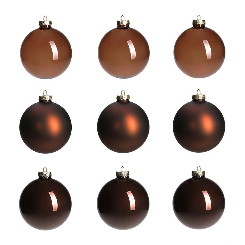 AOMOONOA Brown Glass Christmas Ball Ornaments 315 Christmas Hanging Ornament for Tree Set of 9 with 3 Different Finishes Xmas Baubles for Holiday Xmas Party Tree Decorations Gift