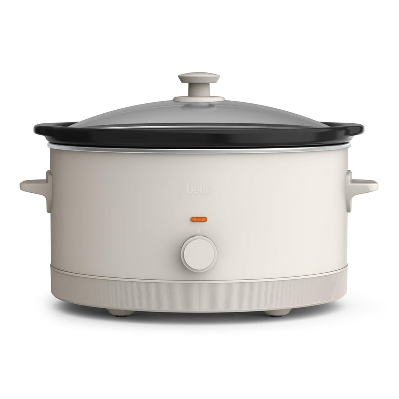bella 6.0 Qt Manual Slow Cooker, Ceramic Nonstick Coating, 3 Temperature Settings, Dishwasher Safe Stoneware Pot and Tempered Glass Lid, Cool Touch Handles & Tangle Free Cord Wrap, Oatmilk - Image 1