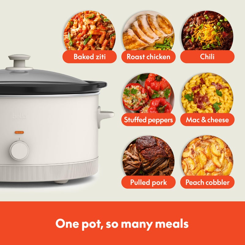 bella 6.0 Qt Manual Slow Cooker, Ceramic Nonstick Coating, 3 Temperature Settings, Dishwasher Safe Stoneware Pot and Tempered Glass Lid, Cool Touch Handles & Tangle Free Cord Wrap, Oatmilk - Image 4