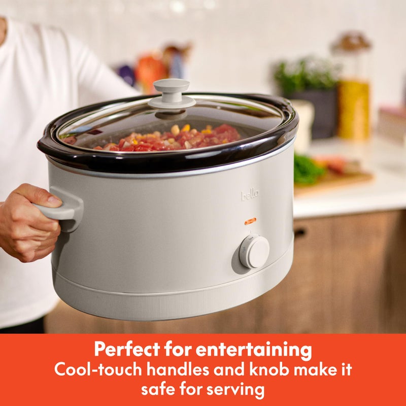 bella 6.0 Qt Manual Slow Cooker, Ceramic Nonstick Coating, 3 Temperature Settings, Dishwasher Safe Stoneware Pot and Tempered Glass Lid, Cool Touch Handles & Tangle Free Cord Wrap, Oatmilk - Image 5