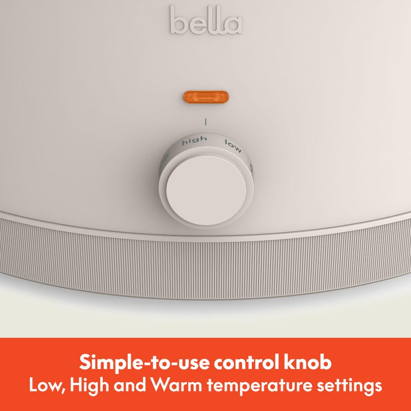 bella 6.0 Qt Manual Slow Cooker, Ceramic Nonstick Coating, 3 Temperature Settings, Dishwasher Safe Stoneware Pot and Tempered Glass Lid, Cool Touch Handles & Tangle Free Cord Wrap, Oatmilk - Image 2