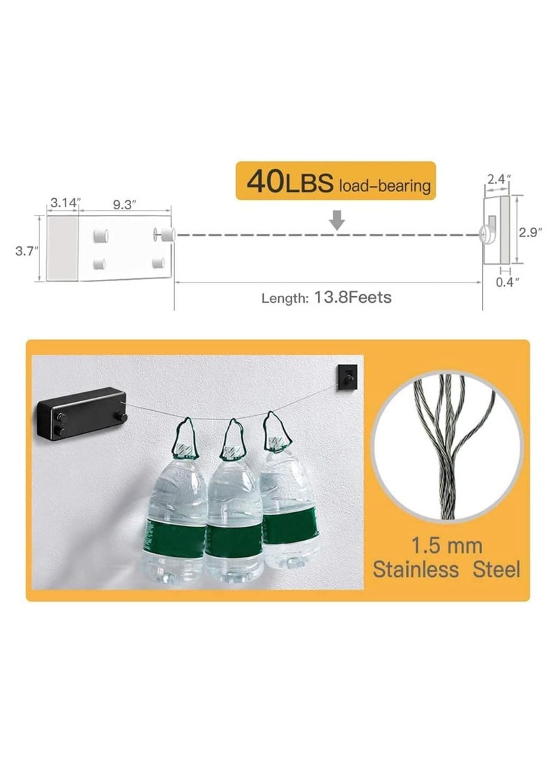 حبل غسيل قابل للسحب، خط غسيل عالي التحمل، مجفف ملابس داخلي وخارجي يُعلق على الحائط، حبل ملابس قابل للتعديل، خط من الفولاذ المقاوم للصدأ، 13.8 قدم (سلك مزدوج أسود) - Image 4