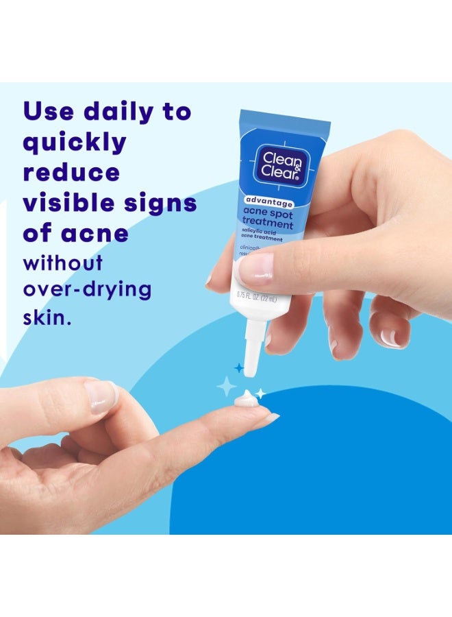 Clean & Clear Advantage Acne Spot Treatment Gel Cream with 2% Salicylic Acid & Witch Hazel, Acne Pimple Medication for Blemish & Blackhead Removal, Fragrance Free, 0.75 fl. oz - Image 3