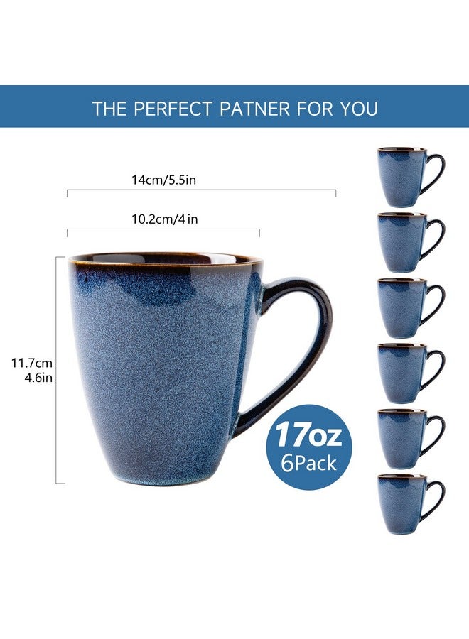 MONITO 17 OZ Coffee Mugs Set of 6, Large Ceramic Blue Coffee Mugs Set with handle for Tea/Latte/Milk/Cocoa, Funny Tea Cups for Office and Home, Engagement Gifts. (Starry Blue) - Image 2