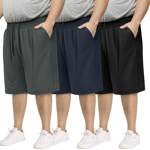 BOOJO 3 Pack Big and Tall Mens Gym Shorts - Basketball Black Athletic Workout Shorts with Pockets Gym Clothes (3XL-5XL) - Image 1