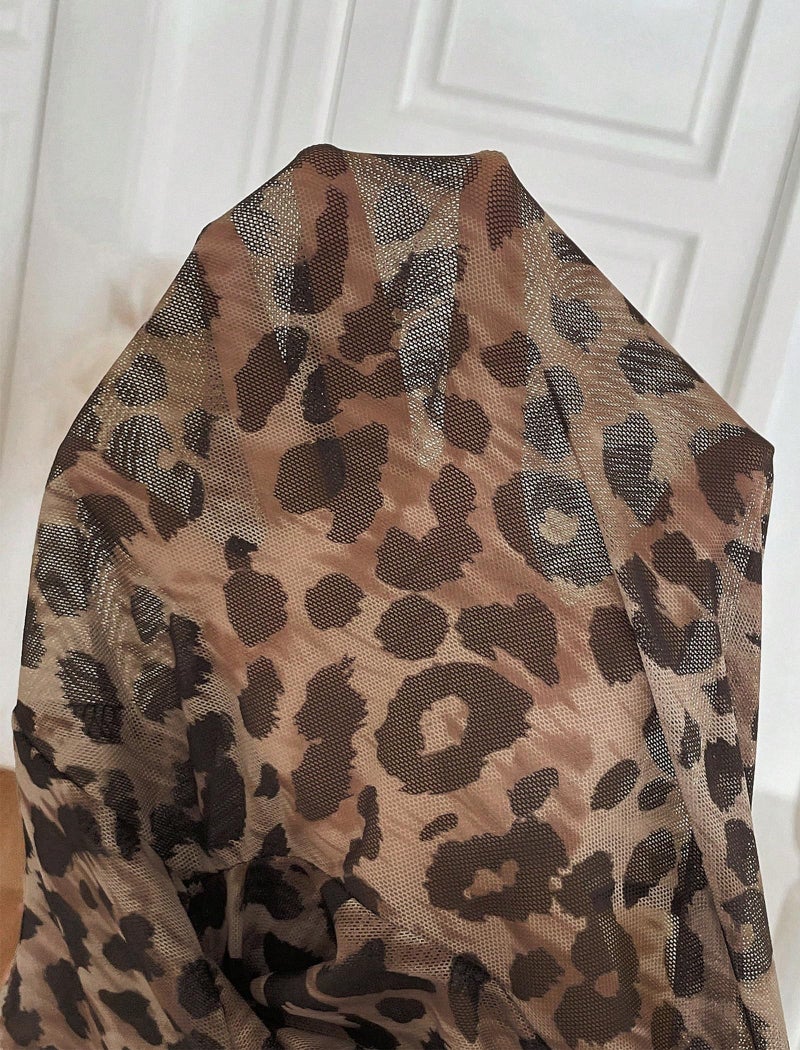 OFEEFAN Leopard Print Tops for Women Chocolate Brown Fall Clothes Fashion 2026 Mesh Long Sleeve Tops Sexy Top Lace Sheer Undershirt Slim Fitted Crewneck Shirts See Through Blouses Clubwear M - Image 4