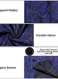 DiBanGu Mens Vest and Tie Set Formal Paisley Waistcoat and Necktie Pocket Square Cufflinks Silk Suit Vest for Tuxedo Wedding, Blue, XX-Large  - Image 5