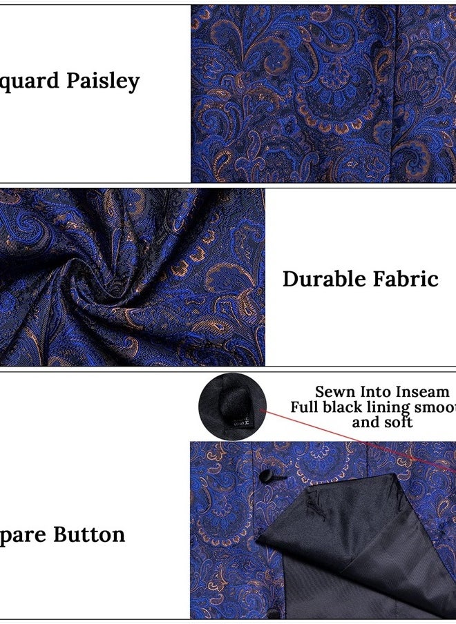 DiBanGu Mens Vest and Tie Set Formal Paisley Waistcoat and Necktie Pocket Square Cufflinks Silk Suit Vest for Tuxedo Wedding, Blue, XX-Large  - Image 5