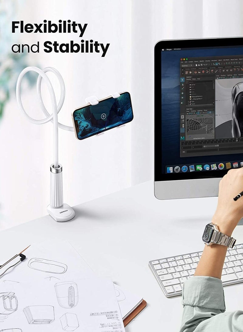 ELTRAZONE Phone Holder 360 Adjustable Lazy Holder Mount Clamp with Sturdy Aluminum Alloy Arm Compatible for iPhone 13/13 Mini/13 Pro/13 Pro Max 12 11 Pro Max, Samsung S22 S21 All 4"-7.1" Phones（White） - Image 2