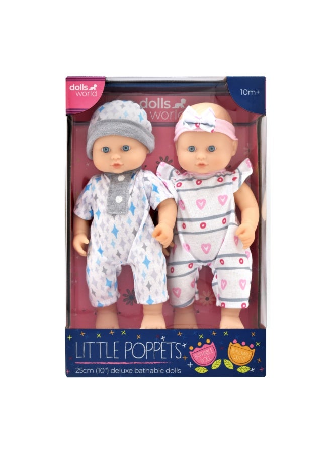 dolls world Little Poppets 10 inch Deluxe Twin Bathable vinyl Doll from Peterkin gift for kids of Age above 10 months  - Image 1