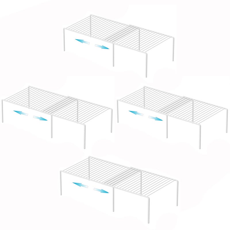 iPEGTOP Freezer Cabinet Storage Shelf Set of 4 8 Pieces Expandable Metal Rustproof Spice Rack Adjustable Kitchen Organizer Counter Fridge Pantry Shelf Space Saver White