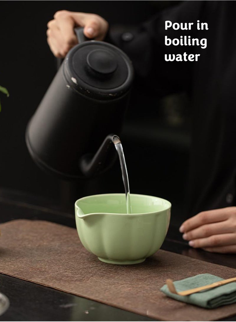 JOYYE 4-piece Japanese Matcha Set, Ceramic Matcha Bowl with pouring spout+Whisk Holder+Bamboo Whisk+Spoon,for Traditional Tea Ceremony-Coarse Ceramic Perfect Handmade Matcha Kit to Prepare Traditional Matcha Tea, 100% Natural Matcha Gift Kit (Green) - Image 3