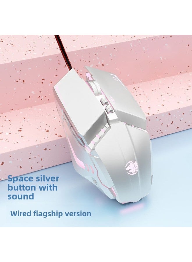 Wireless Mouse Mute Game Electric Competition Machinery Macro Cable Desktop Notebook Computer Office Special Charging-Color:Space Silver [button Audio] Wired Ultimate Edition-Interface:Official Standard - Image 1