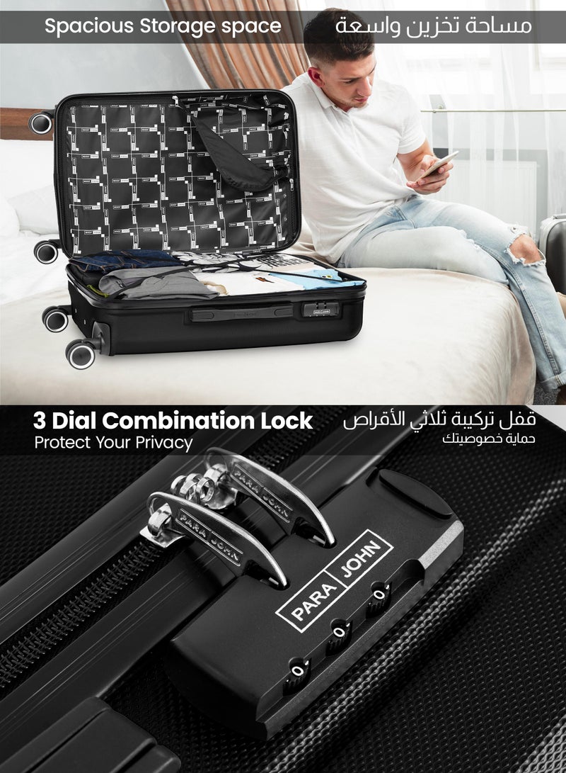 PARAJOHN Medium 24-Inch ABS Lightweight Hardshell Luggage Trolley | carrying 20kg 4-Wheel Spinner Suitcase Black - Image 4