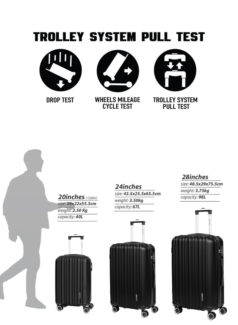 PARAJOHN Medium 24-Inch ABS Lightweight Hardshell Luggage Trolley | carrying 20kg 4-Wheel Spinner Suitcase Black - Image 5