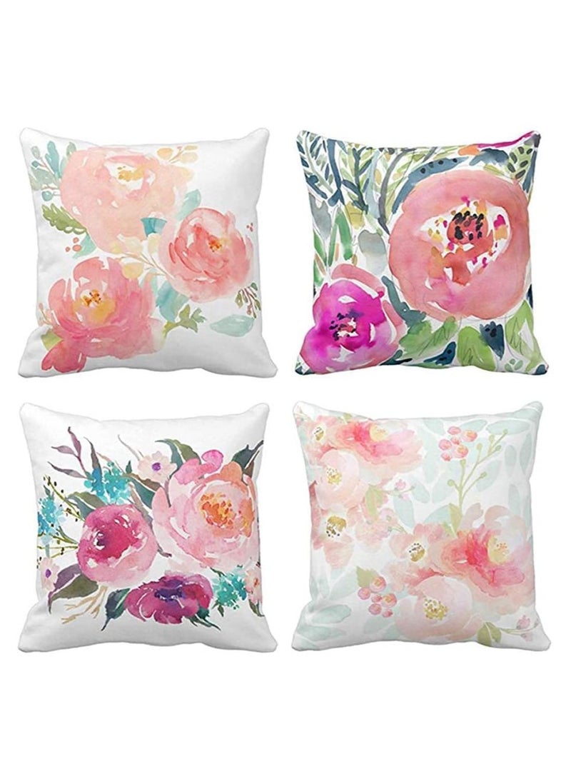 Set of 4 Peonies Watercolor Floral Throw Pillow Covers, Decorative Cases for Sofa, Couch, Living Room & Outdoor (45 * 45 cm), Suitable Summer Accent - Image 1