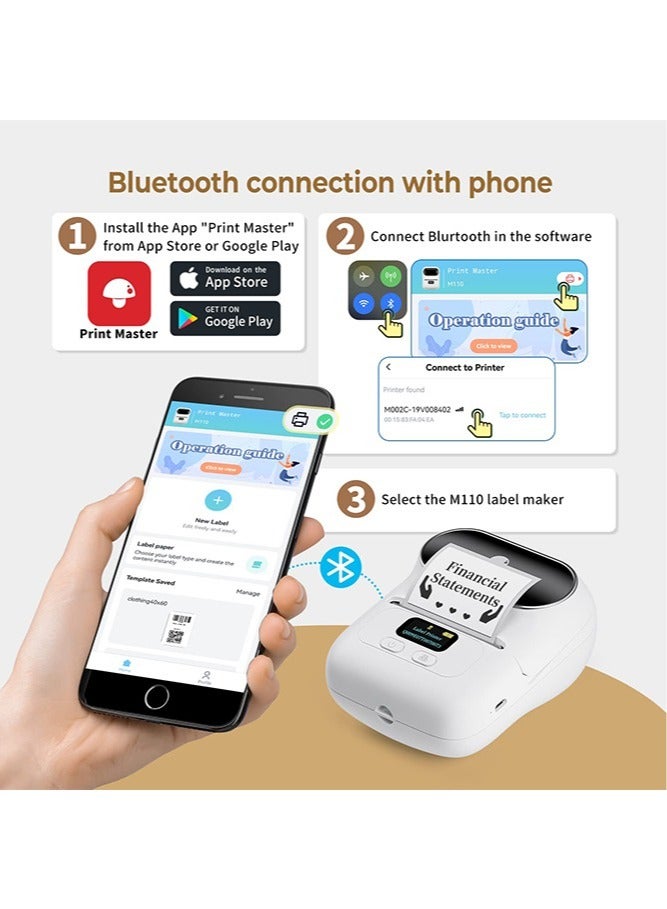 phomemo M110 Label Maker Machine with 50mm Print Width, Portable Bluetooth Thermal Label Printer, Barcode Printer for Clothing, Jewelry, Retail, Mailing, Compatible with Android IOS System (White) - Image 2
