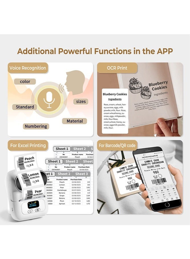 phomemo M110 Label Maker Machine with 50mm Print Width, Portable Bluetooth Thermal Label Printer, Barcode Printer for Clothing, Jewelry, Retail, Mailing, Compatible with Android IOS System (White) - Image 5