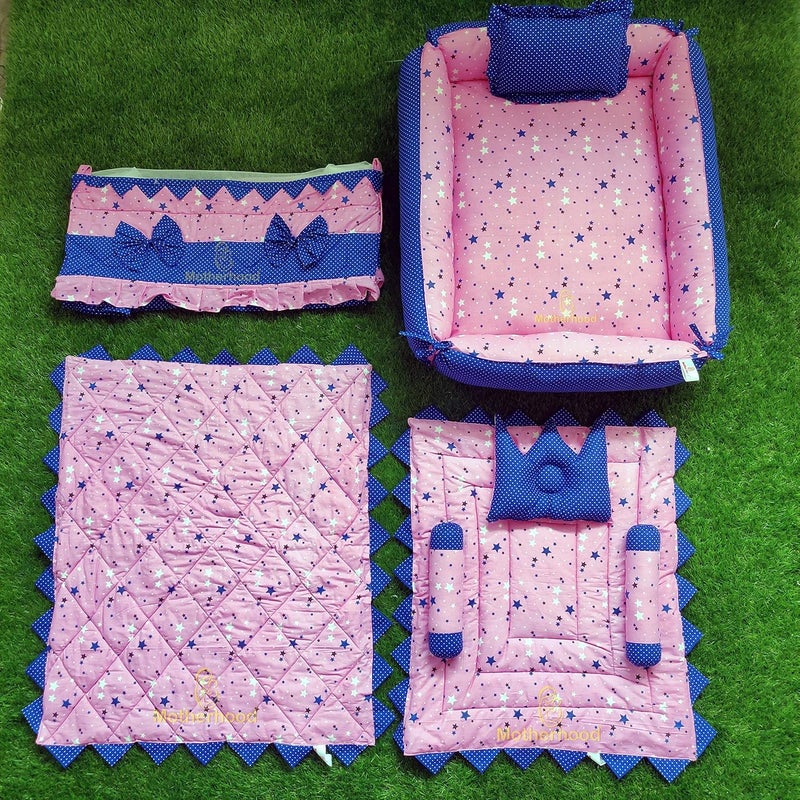 MOTHERHOOD MOTHERHOOD 1 Box Baby Tub Bed with 1 Baby Cradle Hammock 1 Large Baby Blanket 1 Baby Mattress and 4 pc Baby Pillow Luxury Baby Mattress Bed Sleeper Bedding Set coSleeper Pink D - Image 1