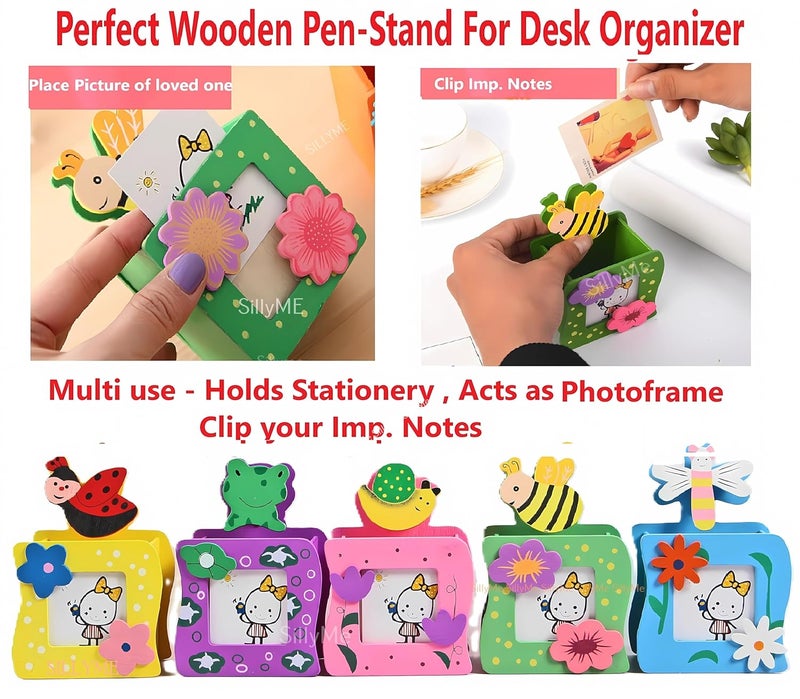 Sillyme 8pcs Wooden Pen Stand Return Gifts Birthday Party for Kids | Return gift for kids age 6-10 & 10-12 - birthday return gift for kids 6-12 | Cute Animal Theme Eco Friendly Bday Returns Gift - Image 2