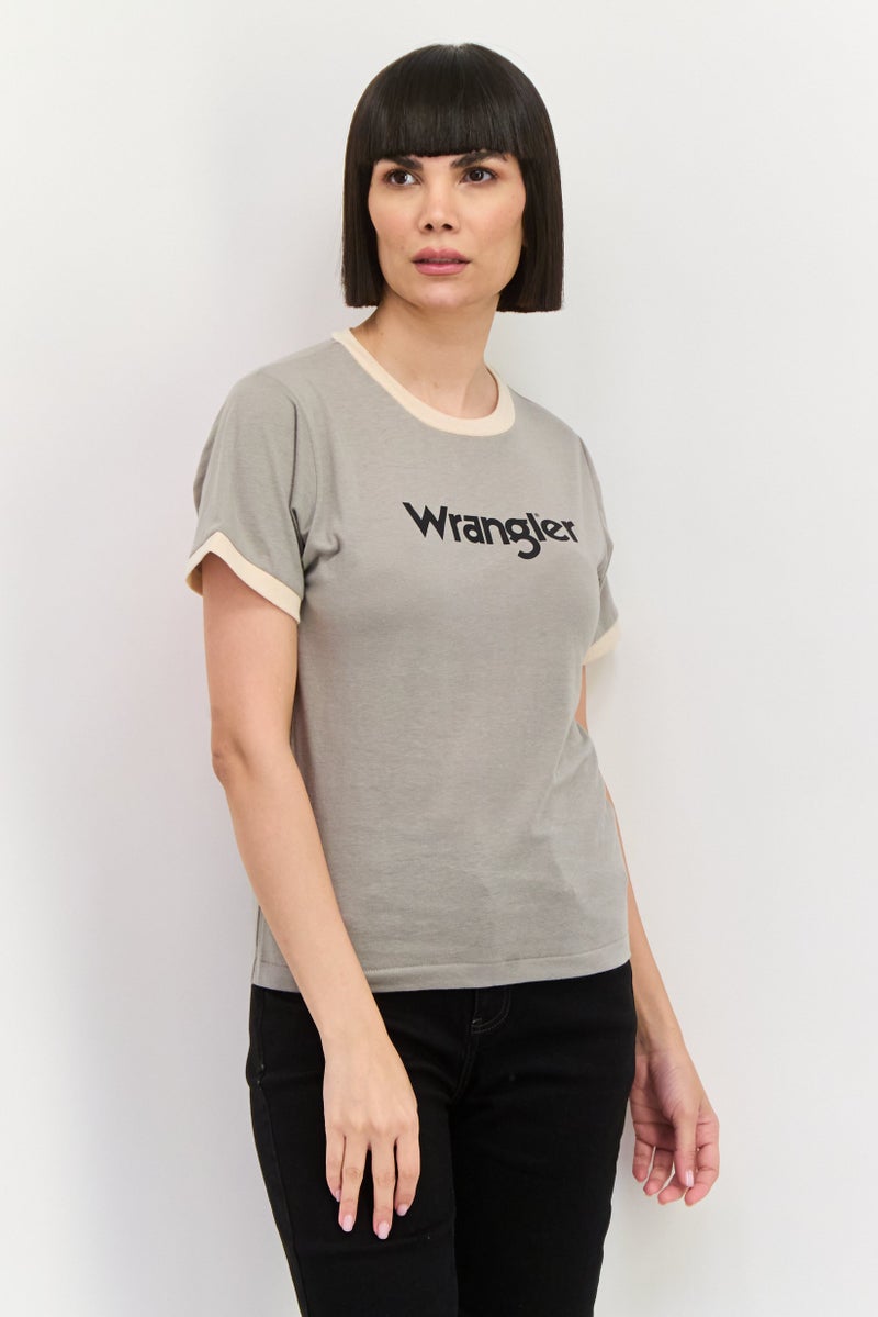 Wrangler Women Crew Neck Short Sleeves Graphic T-Shirt, Grey - Image 1