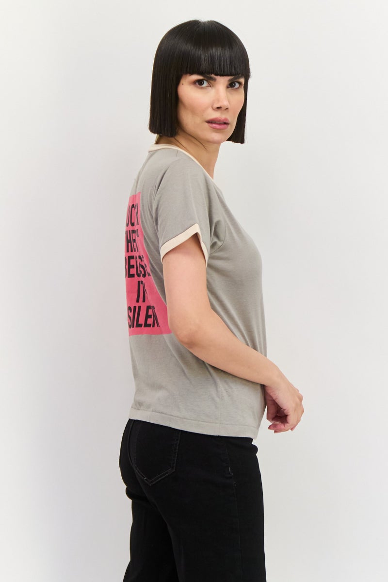 Wrangler Women Crew Neck Short Sleeves Graphic T-Shirt, Grey - Image 4