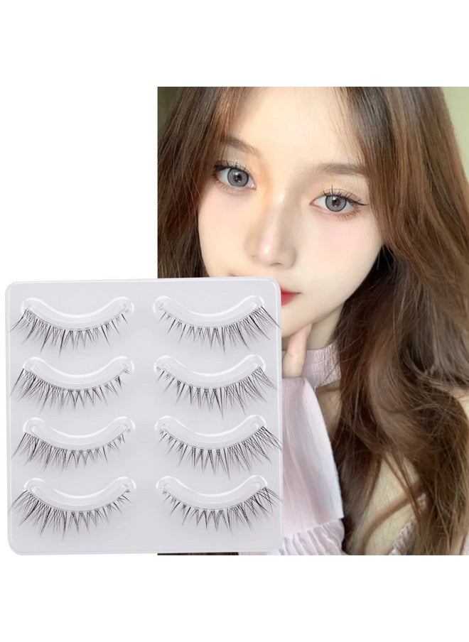 Miz Barn Daily Lashes 4 Pairs Natural Look False Eyelashes Natural Soft Lightweight Comfortable Short Lashes Strip Cross Clear Band Handmade False Eyelashes(Gt09)  - Image 1