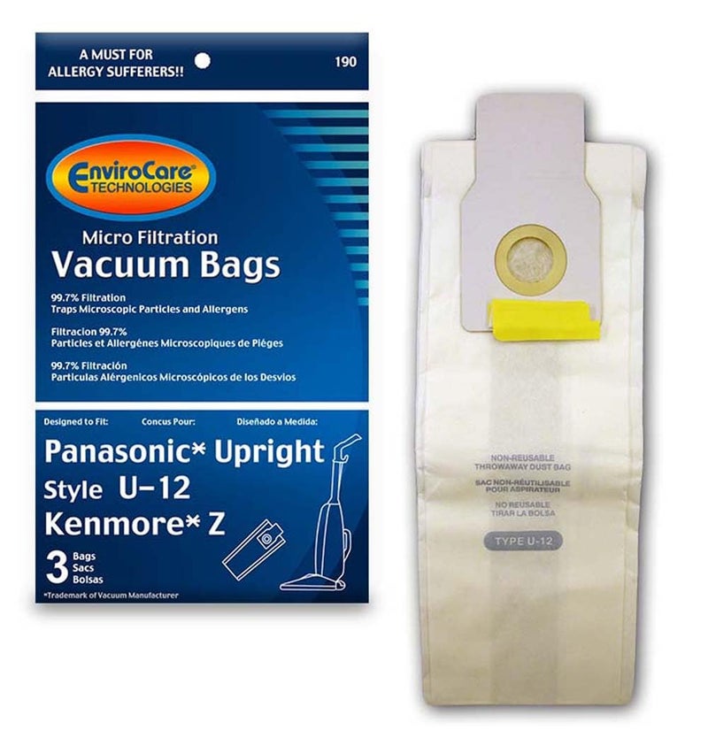 EnviroCare Replacement Micro Filtration Vacuum Cleaner Dust Bags made to fit Panasonic Type U12 Uprights 3 pack