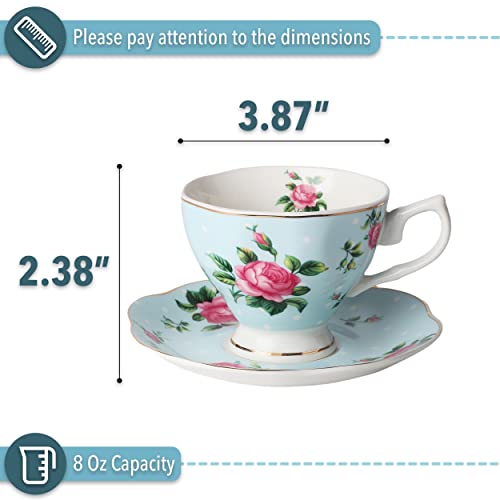 Brew To A Tea BTaT- Floral Tea Cups and Saucers, Set of 2, 8oz, with Gold Trim, Coffee Cups, Floral Tea Cup Set, British Tea Cups, Porcelain Tea Set, Tea Sets for Women - Image 3