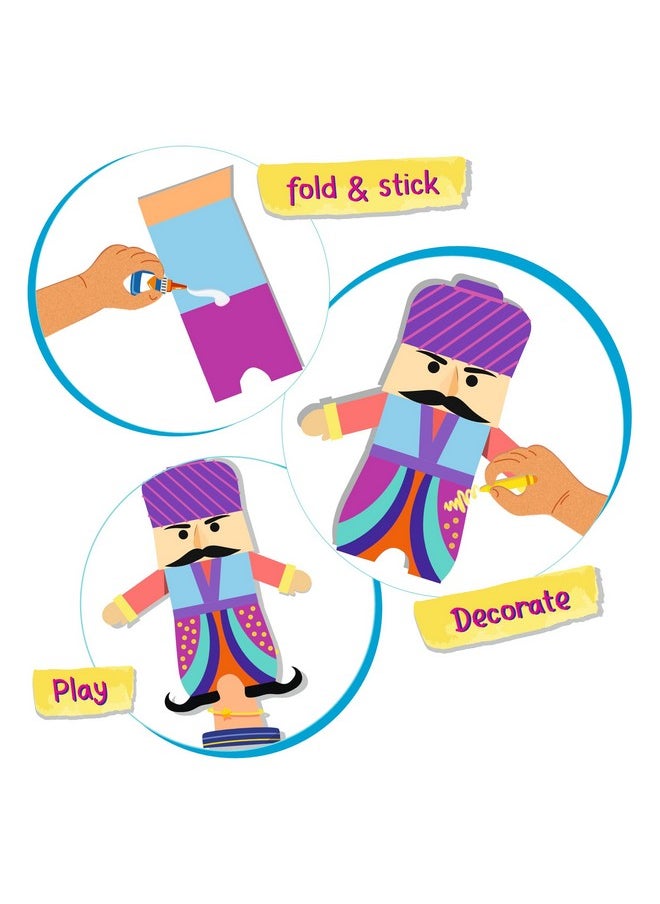 Lighthouse LIGHTHOUSE DIY Rajasthani Puppets Show Activity Kit | Art and Craft Kit for Kids, | Creative Kit for School Projects | Craft Supply | Make 2 Cute Puppet | Best Return Gift for Kids  - Image 3
