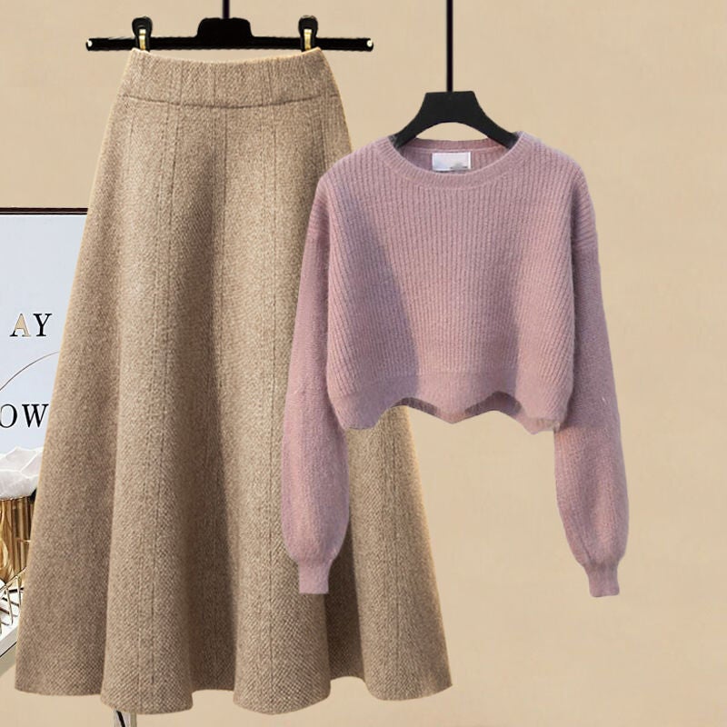 Plus Size Women'S Suit Women'S Fashion Design Sense Knitted Sweater Skirt Two-Piece Set Trendy - Image 4