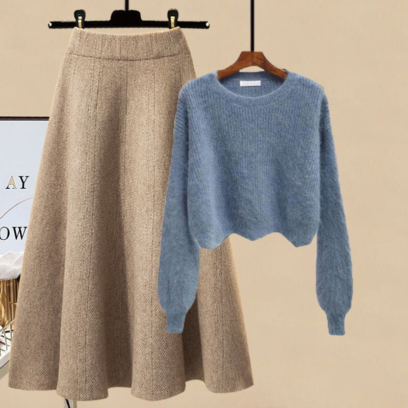 Plus Size Women'S Suit Women'S Fashion Design Sense Knitted Sweater Skirt Two-Piece Set Trendy - Image 3