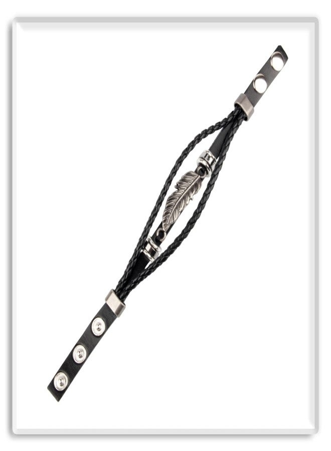 Xusamss Punk Rock Adjustable Wristband Snap Bracelet Feather Leather Cuff Bracelet - Image 4