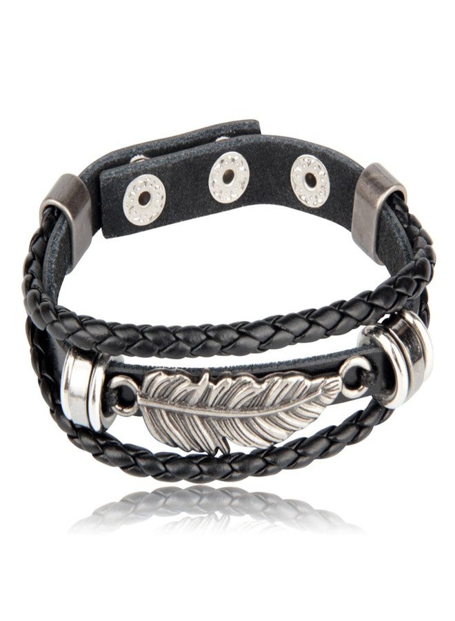 Xusamss Punk Rock Adjustable Wristband Snap Bracelet Feather Leather Cuff Bracelet - Image 1