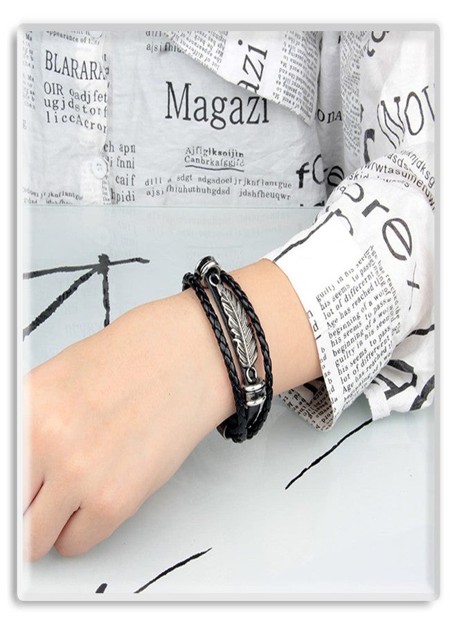 Xusamss Punk Rock Adjustable Wristband Snap Bracelet Feather Leather Cuff Bracelet - Image 5