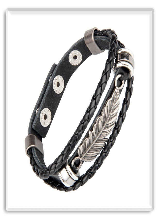 Xusamss Punk Rock Adjustable Wristband Snap Bracelet Feather Leather Cuff Bracelet - Image 3