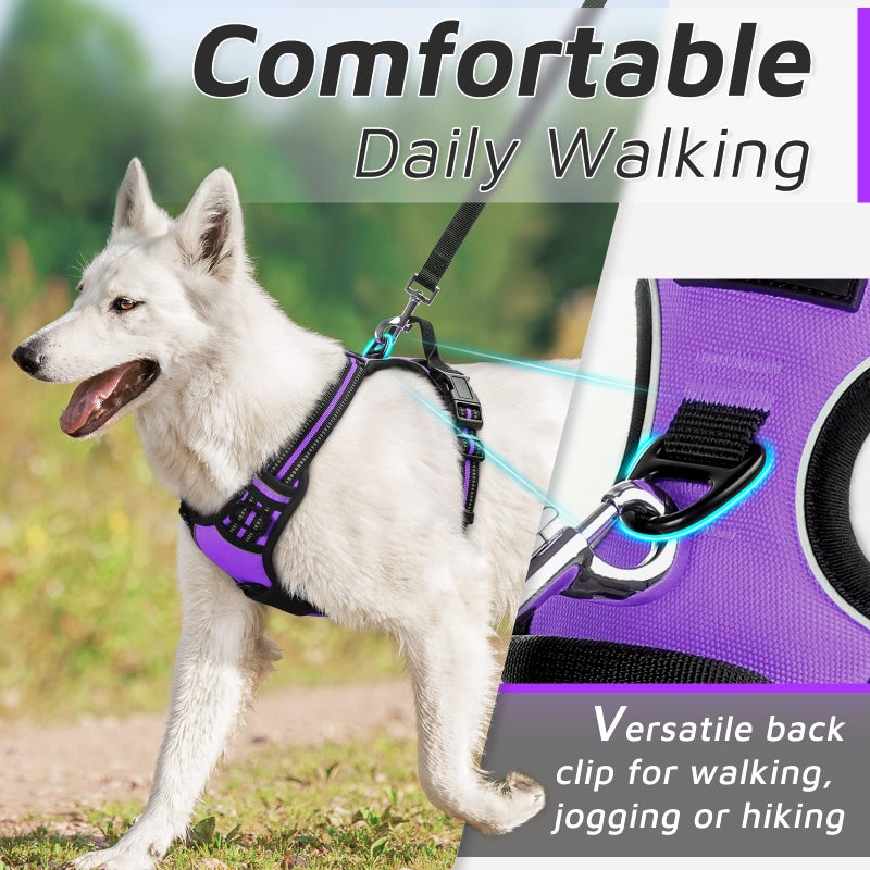 Eagloo Dog Harness Small Sized Dog, No Pull Service Vest with Reflective Strips and Control Handle, Adjustable and Comfortable for Easy Walking, No Choke Pet Harness with 2 Metal Rings, Purple, S - Image 4