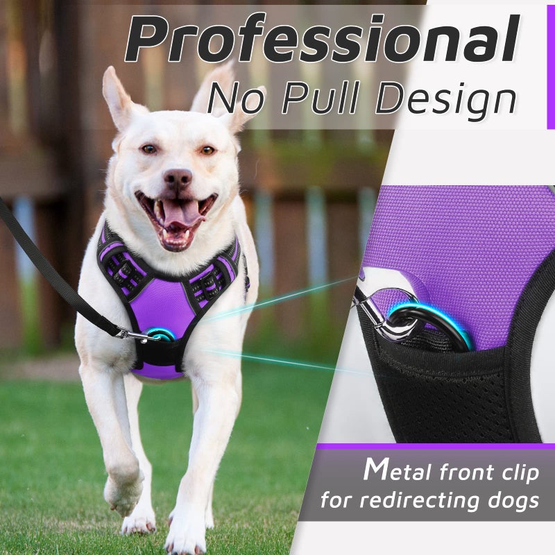Eagloo Dog Harness Small Sized Dog, No Pull Service Vest with Reflective Strips and Control Handle, Adjustable and Comfortable for Easy Walking, No Choke Pet Harness with 2 Metal Rings, Purple, S - Image 3