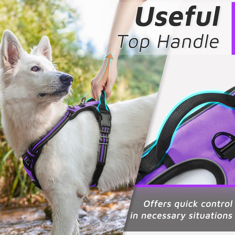 Eagloo Dog Harness Small Sized Dog, No Pull Service Vest with Reflective Strips and Control Handle, Adjustable and Comfortable for Easy Walking, No Choke Pet Harness with 2 Metal Rings, Purple, S - Image 5