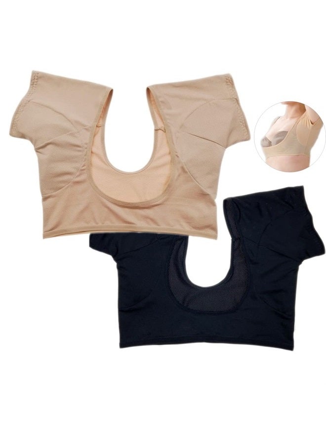 iphree 2 Pack Underarm Sweat Pads for Women Armpit Sweat Pads Reusable Breathable Guard Shield Underwear Vest, Black - Image 1
