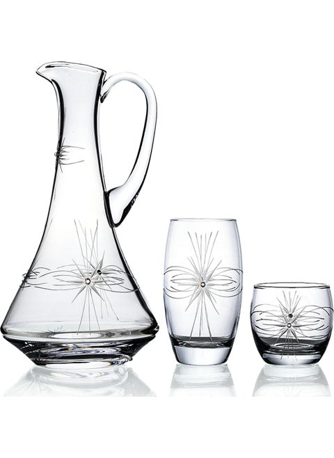 Pudgy 13 Piece Glass Set with Upright Carafe and Mira Pattern