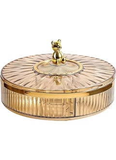 28cm/11in Snack Serving Tray with Lid, Plastic Divided Appetizer Tray 4 Compartments Round Food Tray for Dried Fruits, Candy, Nuts, Cookies, Treats
