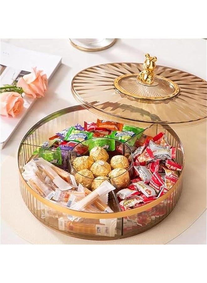 HOOKOR - 28cm/11in Snack Serving Tray with Lid, Plastic Divided Appetizer Tray 4 Compartments Round Food Tray for Dried Fruits, Candy, Nuts, Cookies, Treats - Image 1