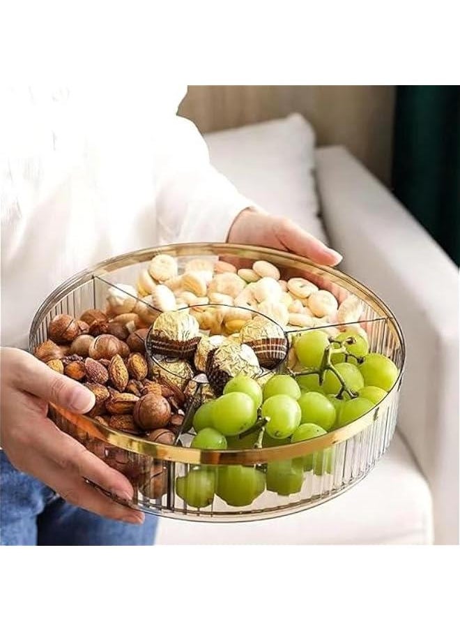 HOOKOR - 28cm/11in Snack Serving Tray with Lid, Plastic Divided Appetizer Tray 4 Compartments Round Food Tray for Dried Fruits, Candy, Nuts, Cookies, Treats - Image 1