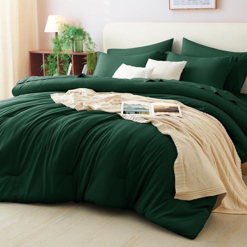 CozyLux King Comforter Set Emerald Green, 7 Pieces Bed in a Bag Bedding Comforter Set with Sheets, All Season Boho 7PC Bed Sets with Comforter, Fitted Sheets, Flat Sheets, Pillow Shams and Pillowcases - Image 1